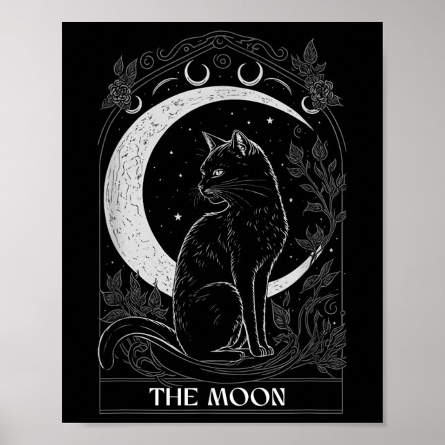 Poster Carte de tarot de chat de lune croissante Graphiqu (Devant)