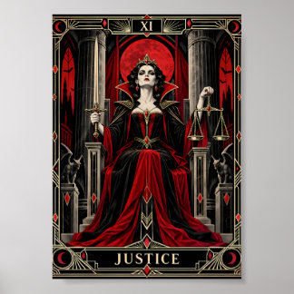 Poster Carte de Tarot de Justice Art Gothique Reine Vampi