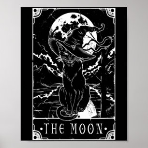Poster Carte de Tarot Féminin Croissant de Lune et Chat N
