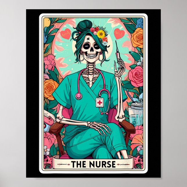 Poster Carte de Tarot infirmière drôle Skeleton Nurse Wit (Devant)