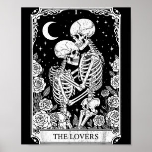 Poster Carte de tarot Les Amoureux Squelette Gothique Hal