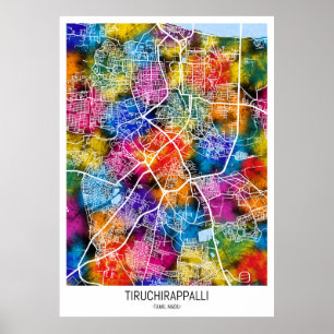 Poster Carte de Tiruchirappalli Tamil Nadu