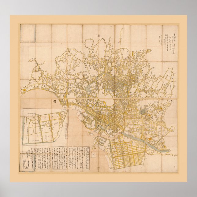 Poster Carte de Tokyo, Japon (1676) (Devant)