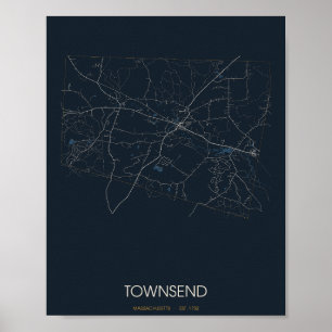 Poster Carte de Townsend Massachusetts (la nuit)