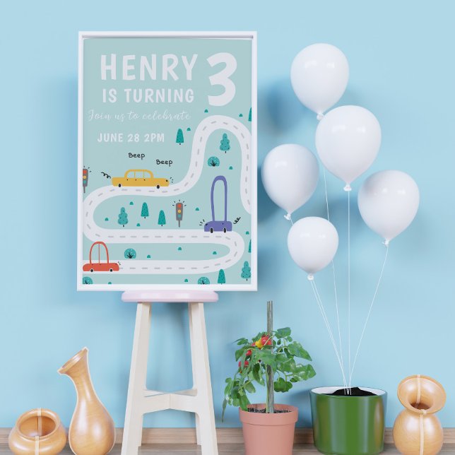 Poster Carte de transport mignonne Thème Garçon Anniversa (Créateur téléchargé)