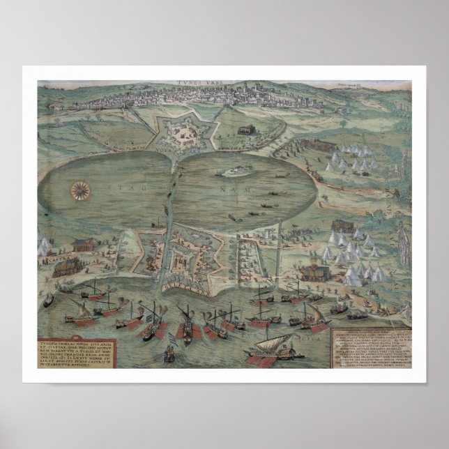 Poster Carte de Tunis, de 'Civitates Orbis Terrarum' par  (Devant)