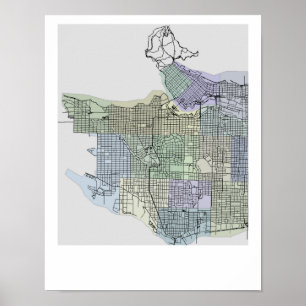 Poster Carte de Vancouver aux couleurs vibrantes et funky
