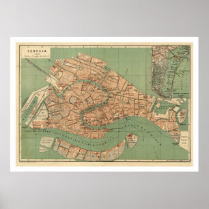 Poster Carte de Venise, Italie vers 1886