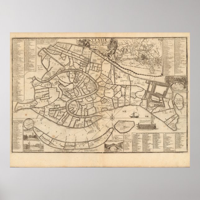 Poster Carte de Venise par Nicolas de Fer 1725 (Devant)