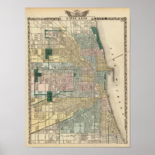 Poster Carte de ville de Chicago