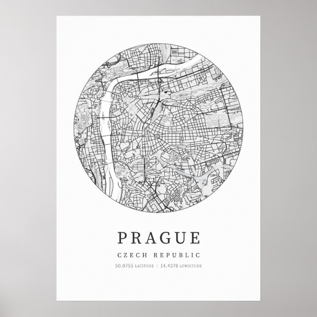 Poster Carte de ville de Prague République tchèque (Devant)