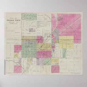 Poster Carte de ville d'Osage, le Kansas