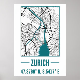 Poster Carte de ville minimaliste de zurich, zurich do-it