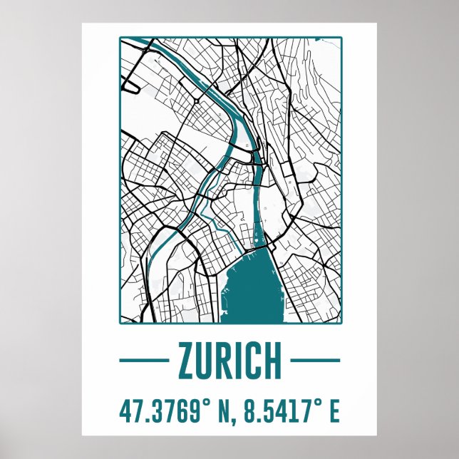 Poster Carte de ville minimaliste de zurich, zurich do-it (Devant)