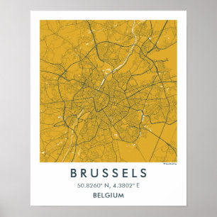 Poster Carte de ville personnalisée de Bruxelles Belgique