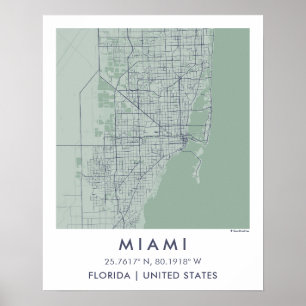 Poster Carte de ville personnalisée de Miami Floride affi