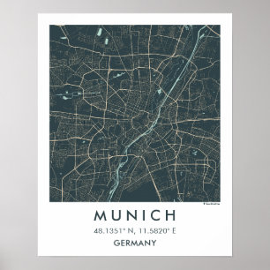 Poster Carte de ville personnalisée de Munich Allemagne a