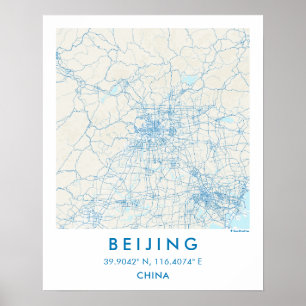 Poster Carte de ville personnalisée de Pékin Chine affich
