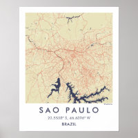 Carte de ville personnalisée de São Paulo, Brésil,