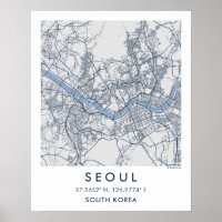 Carte de ville personnalisée de Séoul Corée du Sud