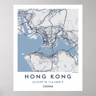 Poster Carte de ville personnalisée Hong Kong Chine affic