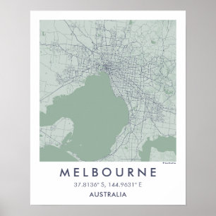 Poster Carte de ville personnalisée Melbourne Australie A