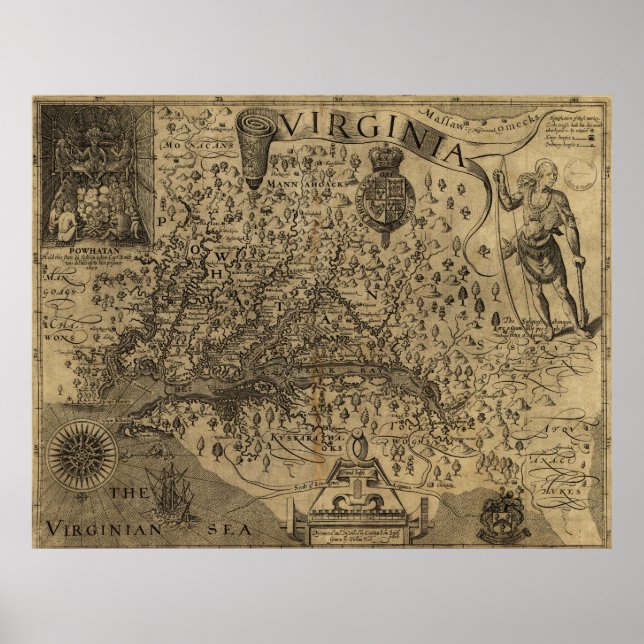 Poster Carte de Virginie par John Smith (1624) (Devant)