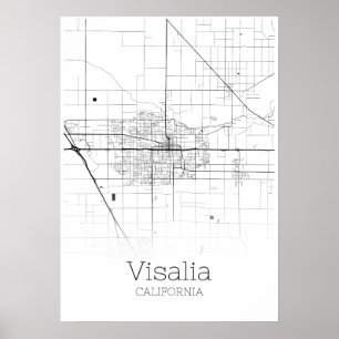 Poster Carte de Visalia - Californie - Carte de la ville