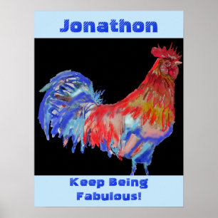 Poster Carte de vœux d'anniversaire au coq rouge aquarell