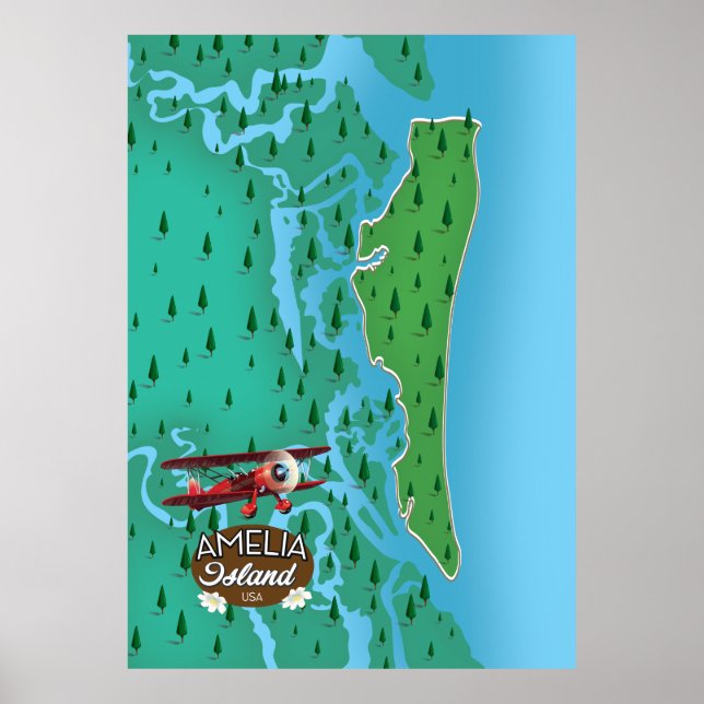 Poster Carte de voyage Amelia Island Florida. (Devant)
