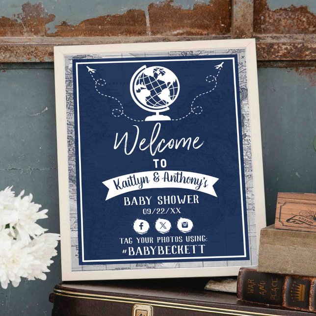 Poster Carte de voyage Aventure Baby shower Bienvenue (Créateur téléchargé)