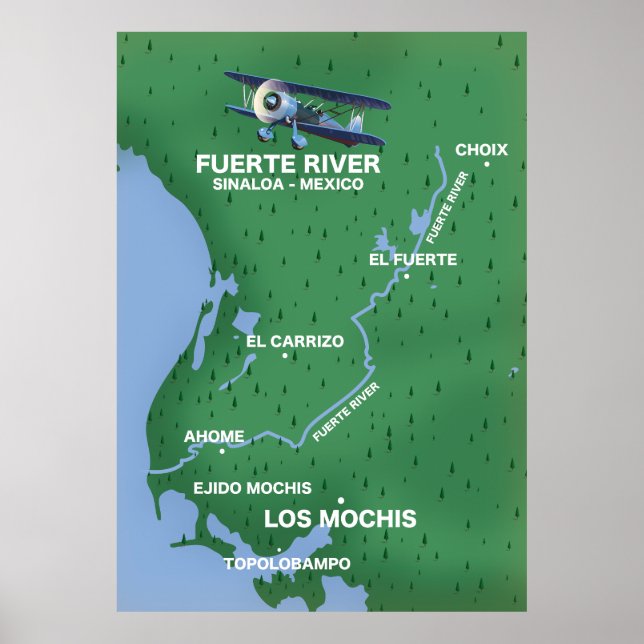 Poster Carte de voyage de Fuerte River Sinaloa, Mexique (Devant)