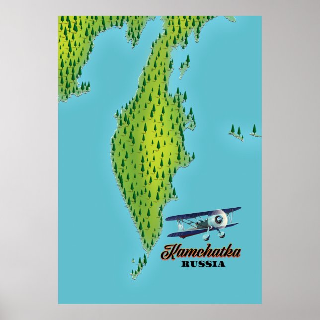 Poster Carte de voyage de la Péninsule du Kamchatka Russi (Devant)