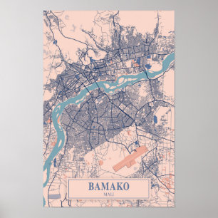 Poster Carte de voyage de la ville venteuse de Bamako Mal