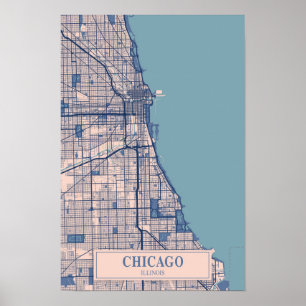 Poster Carte de voyage de la ville venteuse de Chicago Il