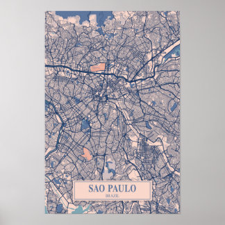 Poster Carte de voyage de la ville venteuse de Sao Paulo