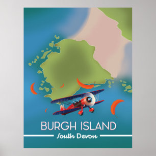 Poster Carte de voyage de l'île de Burgh Devon