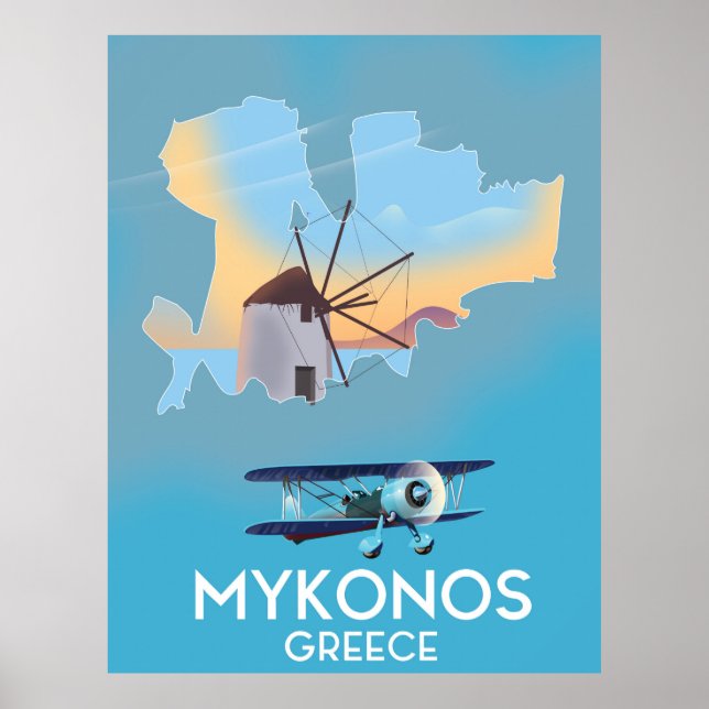 Poster Carte de voyage de Mykonos Grèce (Devant)