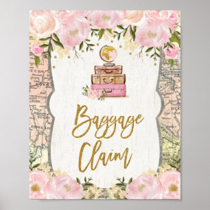 Poster Carte de voyage de réclamation de bagages Rose flo
