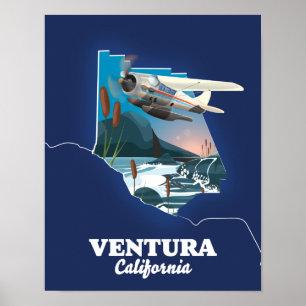 Poster Carte de voyage de Ventura en Californie