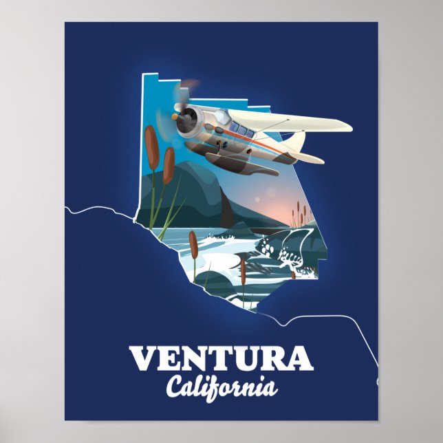 Poster Carte de voyage de Ventura en Californie (Devant)