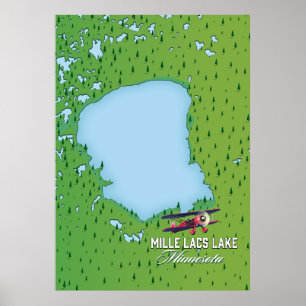 Poster carte de voyage du lac Mille Lacs Minnesota.
