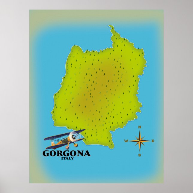 Poster Carte de voyage Gorgona Italie poster. (Devant)