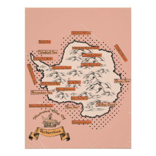 Poster Carte de voyage illustrée de l'Antarctique