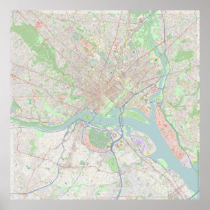 Poster Carte de Washington, DC de 40 pouces avec détail d