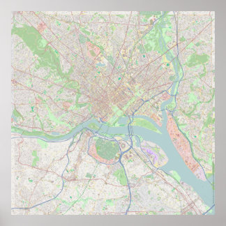 Poster Carte de Washington, DC de 40 pouces avec détail d