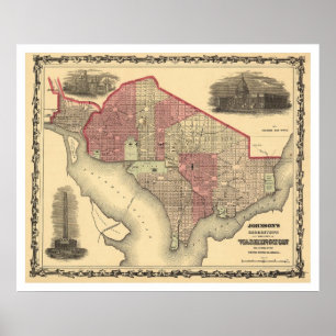 Poster Carte de Washington DC et Georgetown 1862