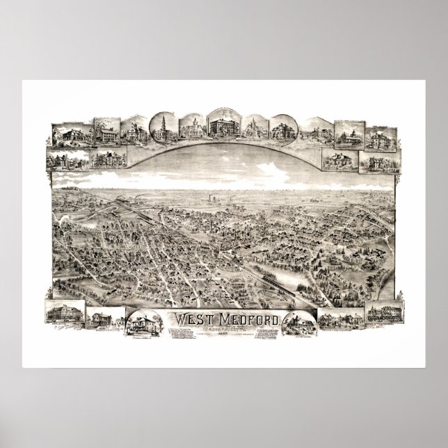 Poster Carte de West Medford, Massachusetts en 1897 (Devant)