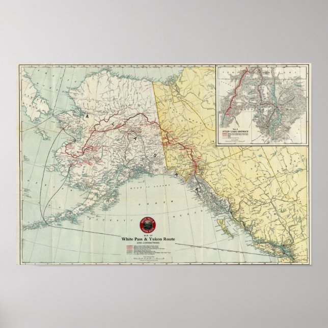 Poster Carte De White Pass & Yukon Route Et Connexions (Devant)