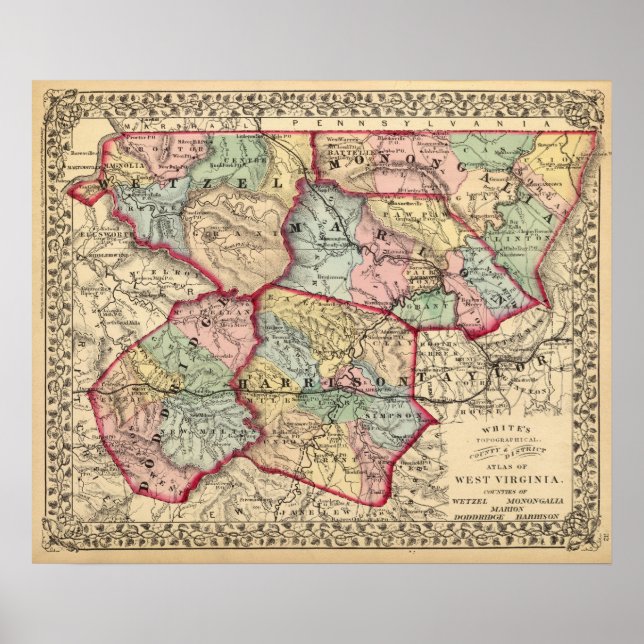 Poster Carte de Winfield, Virginie-Occidentale (Devant)